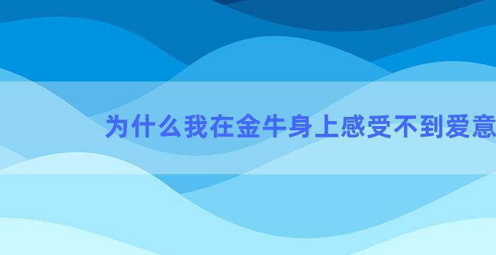 为什么我在金牛身上感受不到爱意