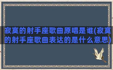 寂寞的射手座歌曲原唱是谁(寂寞的射手座歌曲表达的是什么意思)