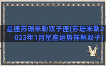 星座苏珊米勒双子座(苏珊米勒2023年1月星座运势祥解双子)