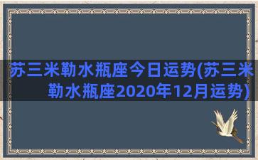 苏三米勒水瓶座今日运势(苏三米勒水瓶座2020年12月运势)