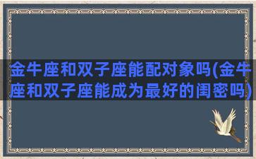 金牛座和双子座能配对象吗(金牛座和双子座能成为最好的闺密吗)